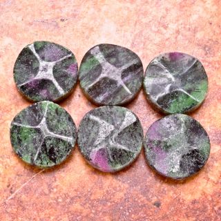 20x6mm Natural Ruby Zoisite Gemstone Button Beads 6pcs