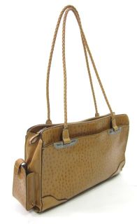 you are bidding on a bueno tan faux ostrich leather tote handbag this 