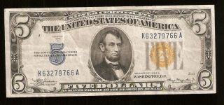 1934 A 5 SILVER CERTIFICATE YELLOW SEAL NORTH AFRICA CURRENCY NOTE