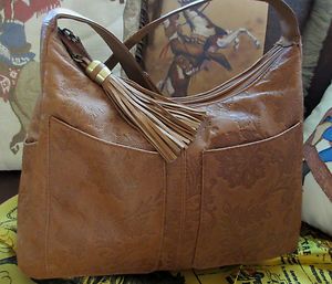 Cabin Creek Rich Brown Leather With Print   Hobo Shoulder Bag Handbag 