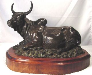 Large Bronze Brahma Bull Signed Huber