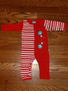 Pre Owned Dr. Seuss Bumkins Thing 1 & Thing 2 One Piece Romper 9M 
