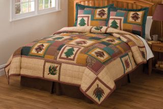 Rustic Lodge Cabin Patchwork Forest Twin Quilt Sham Set