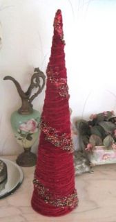 24 Tall Burgundy Velvet w Bead Garland Christmas Tree Sculpture 