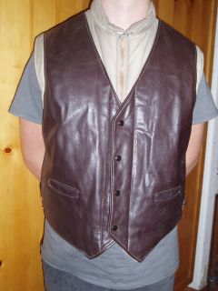 Vtg 70s Schott Vest NYC Leather USA Sz 48 Made in USA