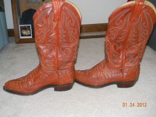   Size 8 5 Mens Leather Cowboy Boots Burnt Orange Aligator