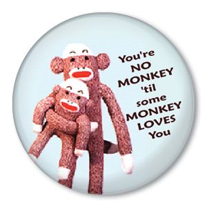 Some Monkey Loves You Sock Doll Pinback Button Badge