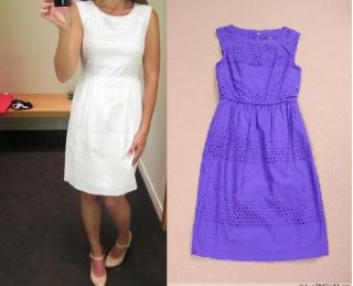 2012 $188 J Crew Lucille Dress in Scalloped Eyelet White Purple 00 6 