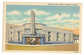 1930s linen post card view of the Greyhound Bus Station or terminal 