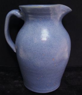 Vintage Bybee Stoneware Large Blue Water Pitcher Arts Crafts Hand 