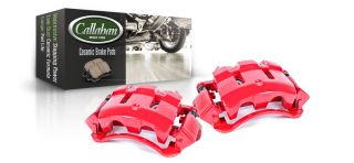 Front Red Powder Coated Brake Calipers and Ceramic Brake Pads Left and 