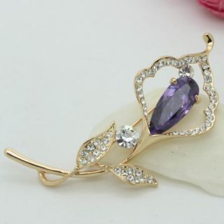   18K Gold Plated Calla lily Clear Crystals Pin Brooch Fashion Jewelry