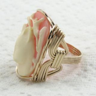 Calla Lily Cat Cameo Ring 14k Rolled Gold