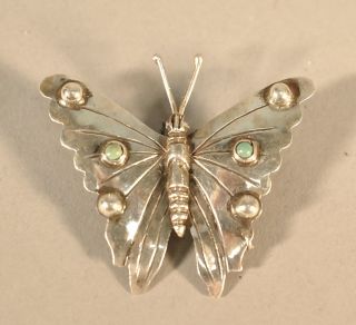 Mexican Sterling Silver Butterfly Pin with Turquoise Accents