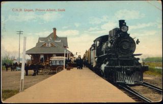  e487 canada prince albert sask c n r depot train railway station 1914