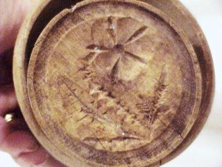 ANTIQUE PRIMITIVE COOKIE BUTTER PRESS MOLD FLOWER W LEAVES & FERN VERY 