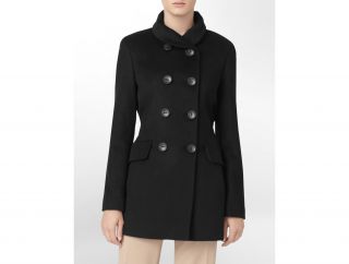 Calvin Klein Womens Fashion Collar Double Breasted Mid Length Coat 