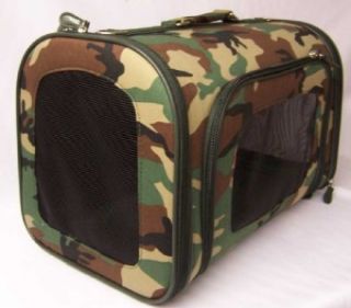 Luggage Style Camo 18 inches Dog Cat Pet Carrier Mesh Windows Travel 