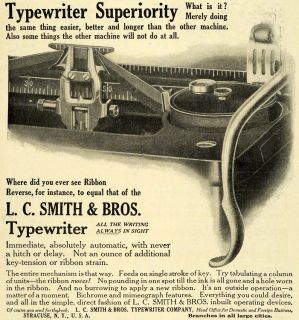 1911 Ad L C Smith Antique Typewriter Ribbon Reverse Typing Office 