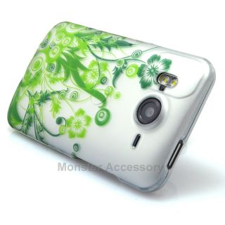 Green Flowers Rubberized Hard Case Cover HTC Inspire 4G