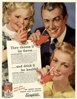   smiling family art in 1942 Campbells Tomato Juice advertisement