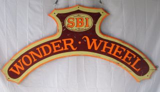 Vintage Painted Wooden Carnival Game Wheel or Ride Sign