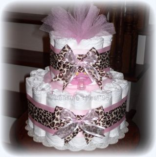 Pink Brown Diaper Cake Baby Shower Centerpiece Girl Animal Print 