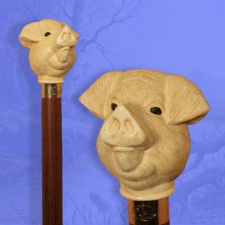Classic Canes Faux Ivory Pigs Head Cane Walking Stick