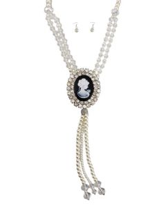 pearl and rhinestone cameo necklace and earring set