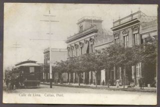 Peru Postcard Callao, Calle De Lima & Tramway, Panoramic View 1900 
