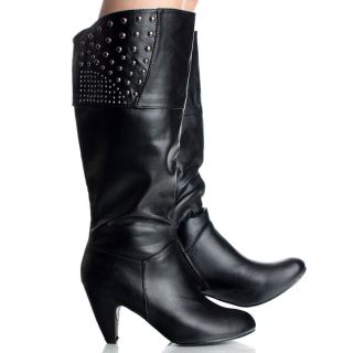 Black Mid Calf Boots Studded High Heels Fashion Womens Dress Shoes 