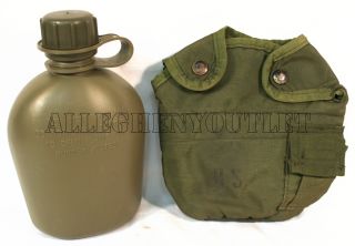 New USGI Military 1 Qt Canteen Used OD Cover w Clips