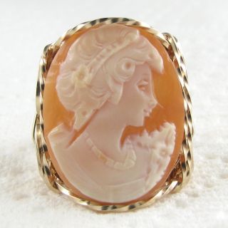   Carved Shell Cameo Ring 14k Rolled Gold Jewelry Vintage Cameo