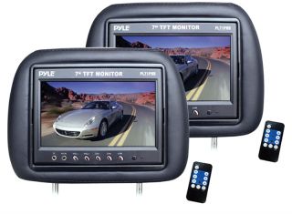 PYLE CAR STEREO PL71PHB NEW 1 PAIR BLACK HEADREST W/ BUILT IN 7 INCH 