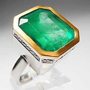   Custom 15 Carat Emerald Diamond Cocktail Ring Solid Platinum 22K Gold