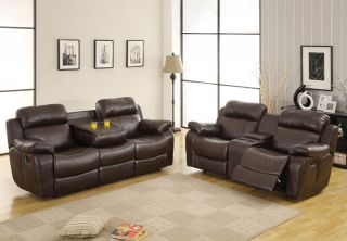CAMPTON CONTEMPORARY FAUX BROWN LEATHER RECLINER SOFA COUCH SET LIVING 