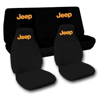 Jeep Wrangler YJ Front Back Car Seat Covers Solid Black w Jeep Choose 