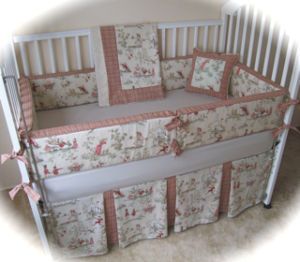 Antique Red Over The Moon Toile Baby Crib Bedding Set