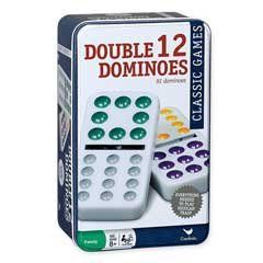 Cardinal Double 12 Color Dot Mexican Train Dominoes in Tin