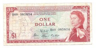 East Caribbean States 1 Dollar 1965 P 13F VF Banknote