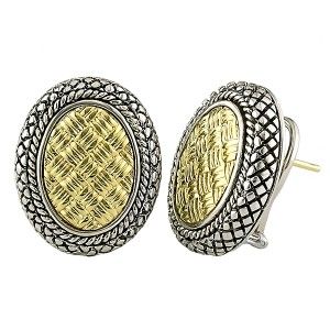 Andrea Candela 18kt Gold & Sterling Silver Weave Pattern Oval Earrings 