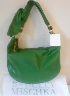 New Badgley Mischka Handbag Carina Kelley Green Glazed Leather Hobo 