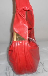 New Badgley Mischka Handbag Carina Orange Red Glazed Leather Hobo Bow 