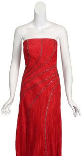 Carlos Miele Curvaceous Flowing Lines Red Crinkle Silk Long Gown Dress 