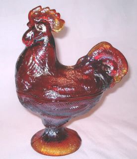 red carnival glass rooster candy dish please scroll down to the bottom 