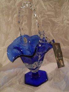 Fenton Art Glass Cobalt Blue Canaan Valley Basket Shelley Fenton 