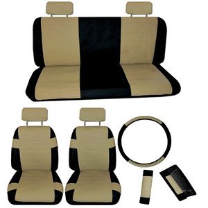 Faux PU Leather Car Seat Covers 11 Piece Set Superior Tan Black Bucket 
