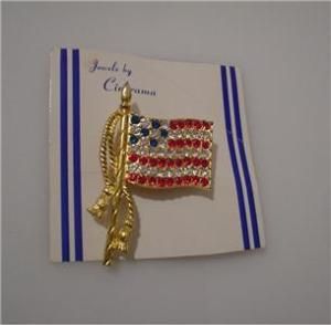 Jewels by Cinerama Rafaelian Rhinestone Flag Pin Brooch