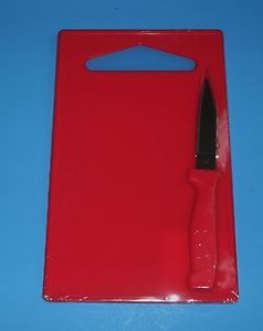   New Kitchen Cutting Board and Paring Knife Lot Candy Apple Red