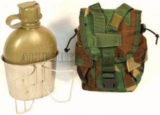 New 1 Qt Canteen w MOLLE II Woodland Cover Pouch Cup